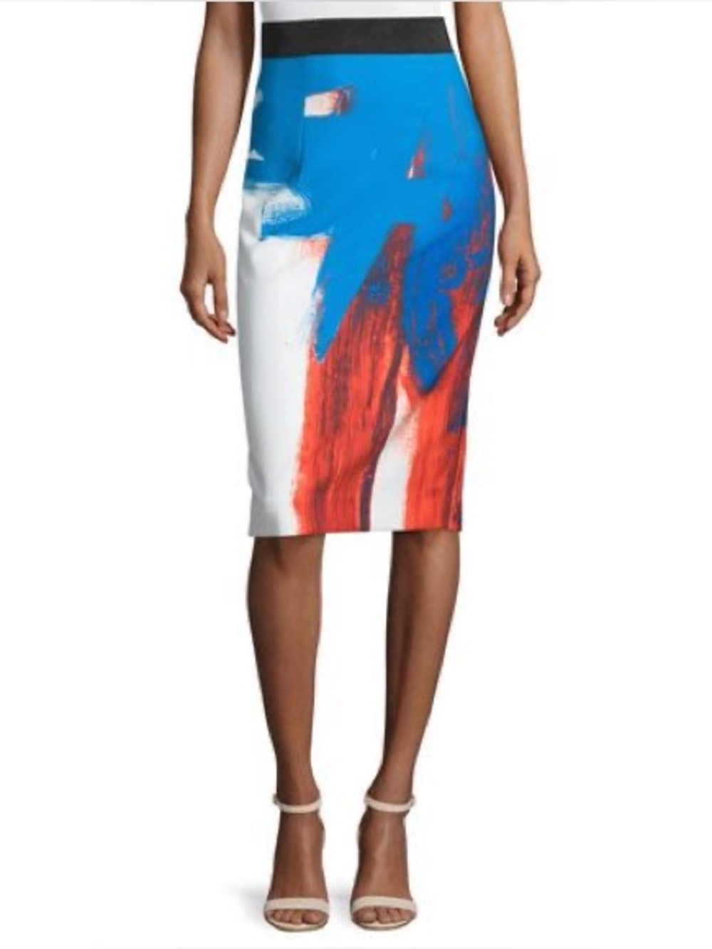 Milly Abstract Print Blue & Red Pencil Skirt